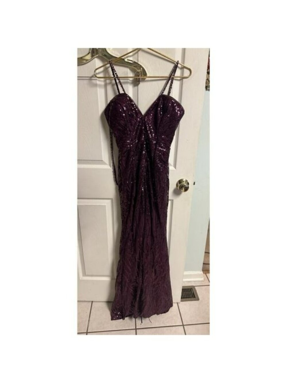 Morilee Purple fitted sequin formal gown prom dress Strappy Back Sz Xs 2 Tulle